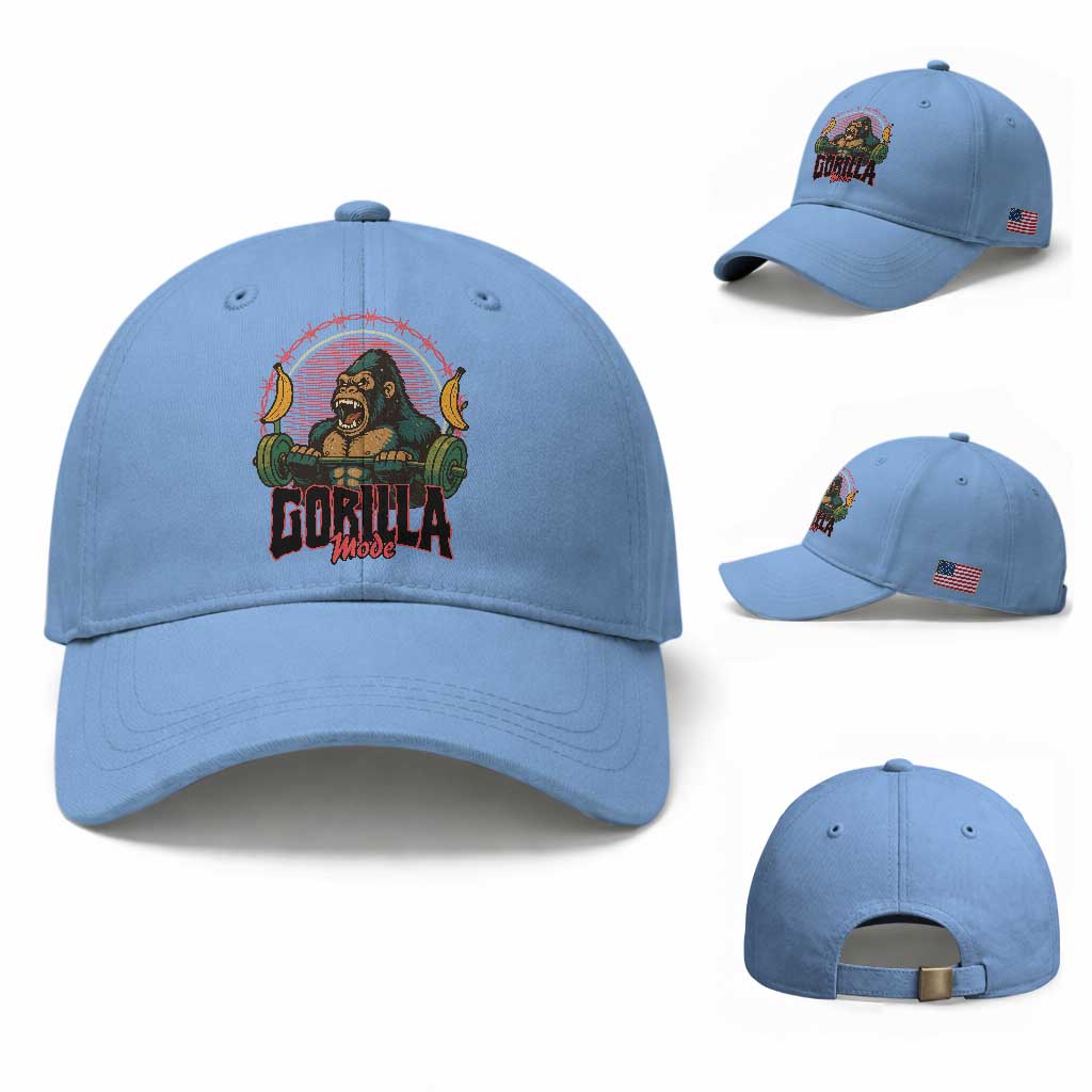 Fitness Lover Gift Baseball Cap Gorilla Mode TS12 Baseball Cap Universal Fit Light Blue Print Your Wear