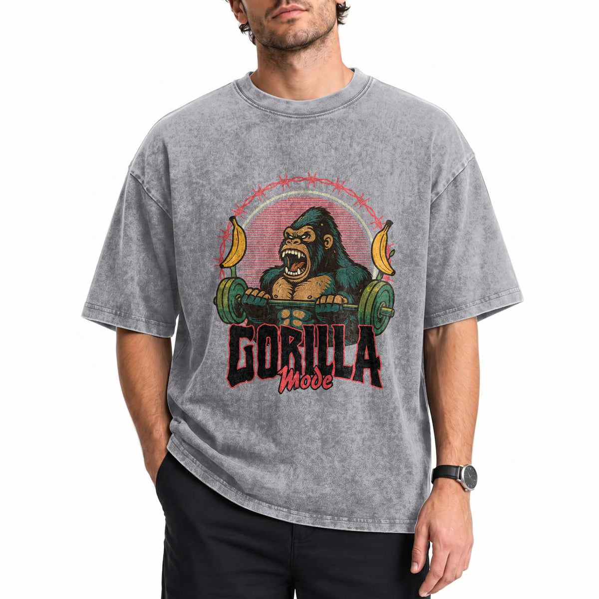 Fitness Lover Gift Washed Cotton T-Shirt Gorilla Mode