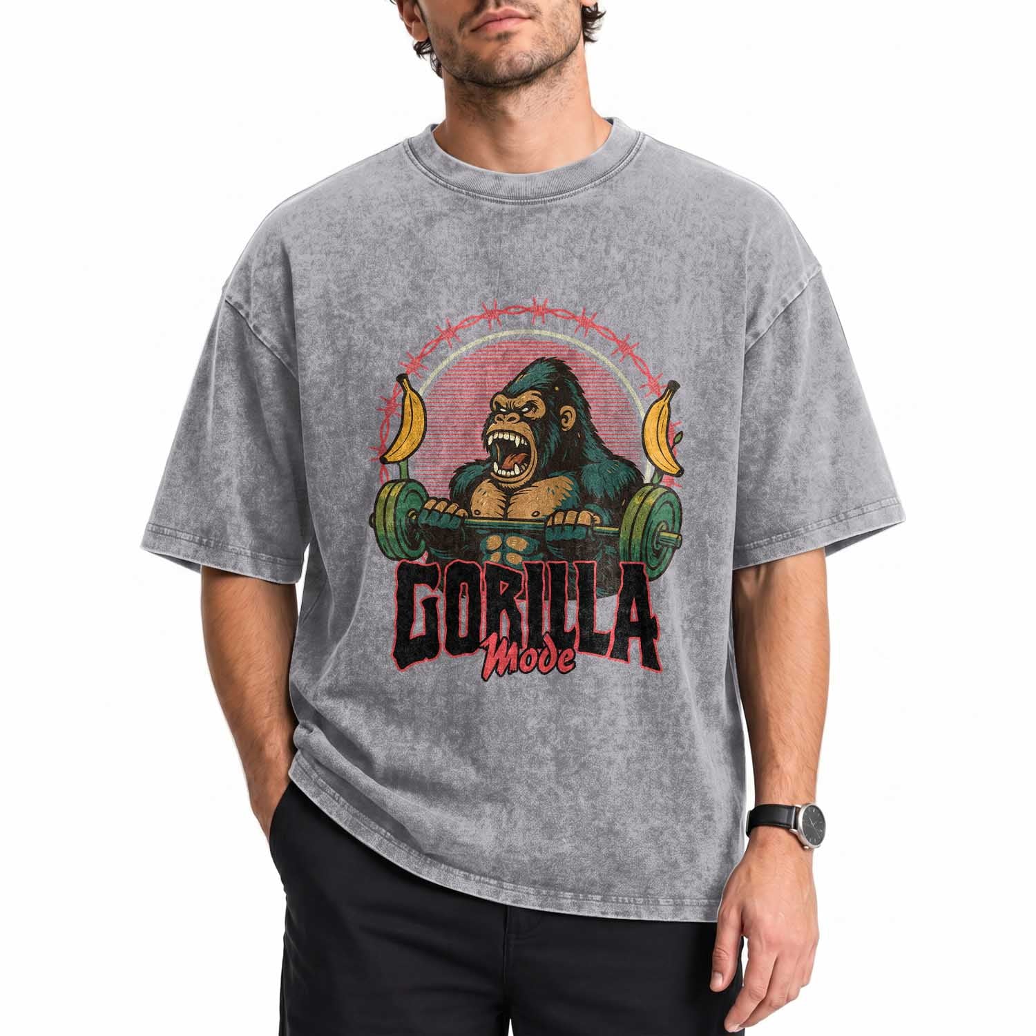 Fitness Lover Gift Washed Cotton T-Shirt Gorilla Mode