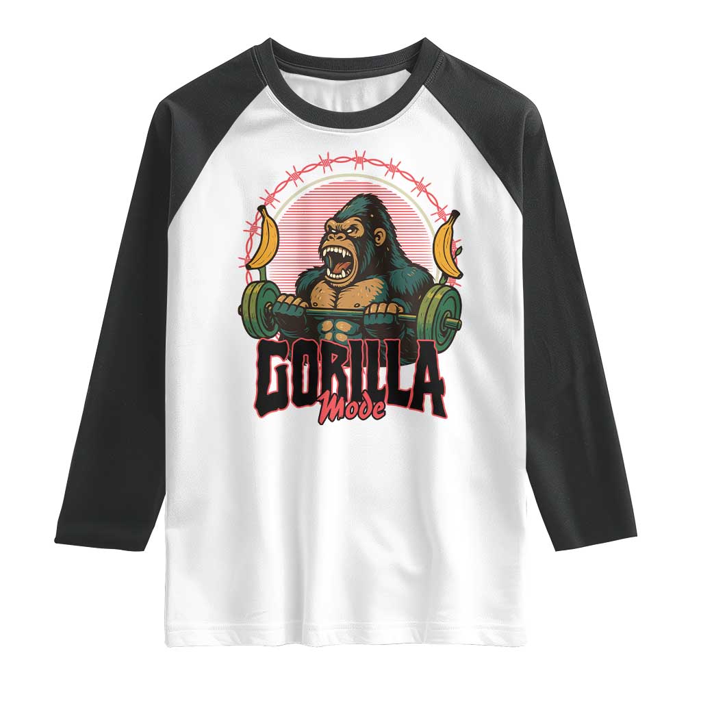 Fitness Lover Gift Raglan Shirt Gorilla Mode TS12 White Black Print Your Wear