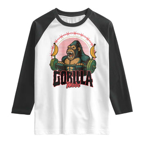 Fitness Lover Gift Raglan Shirt Gorilla Mode TS12 White Black Print Your Wear