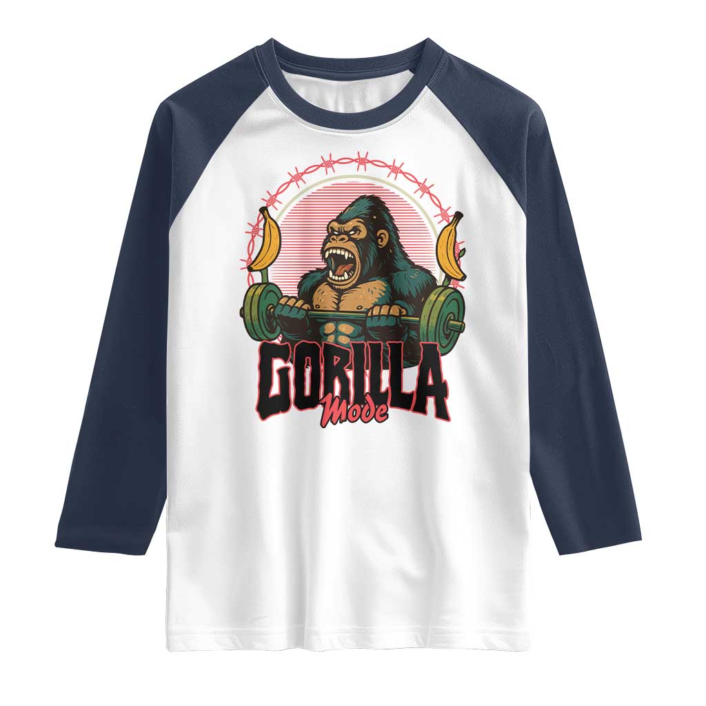 Fitness Lover Gift Raglan Shirt Gorilla Mode TS12 White Navy Print Your Wear