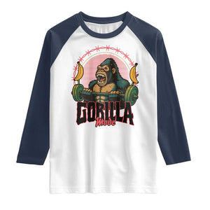 Fitness Lover Gift Raglan Shirt Gorilla Mode TS12 White Navy Print Your Wear