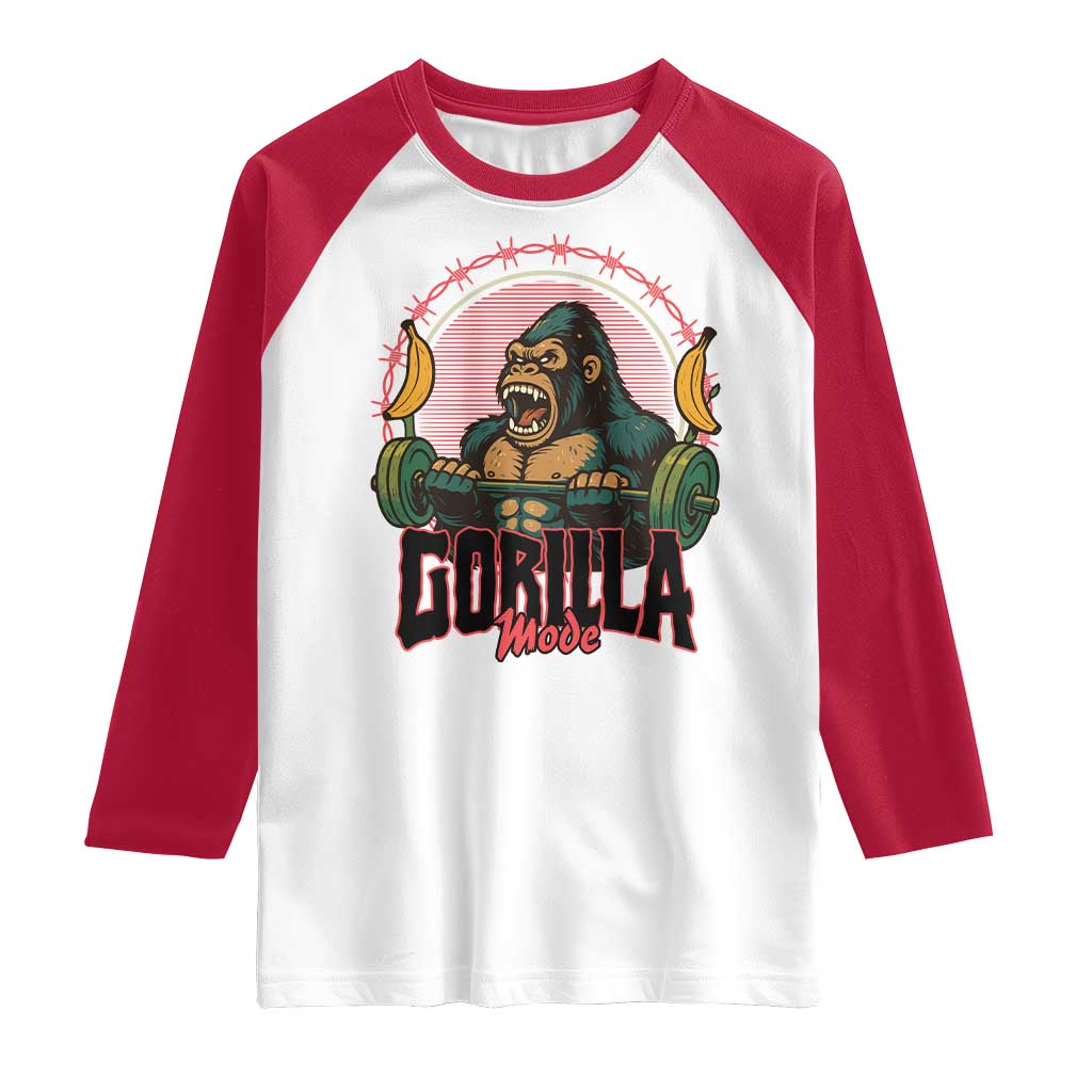 Fitness Lover Gift Raglan Shirt Gorilla Mode TS12 White Red Print Your Wear
