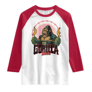 Fitness Lover Gift Raglan Shirt Gorilla Mode TS12 White Red Print Your Wear