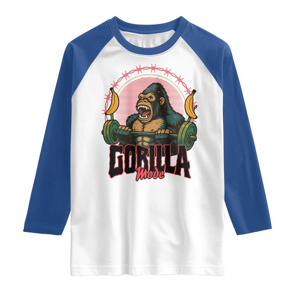 Fitness Lover Gift Raglan Shirt Gorilla Mode TS12 White Royal Print Your Wear