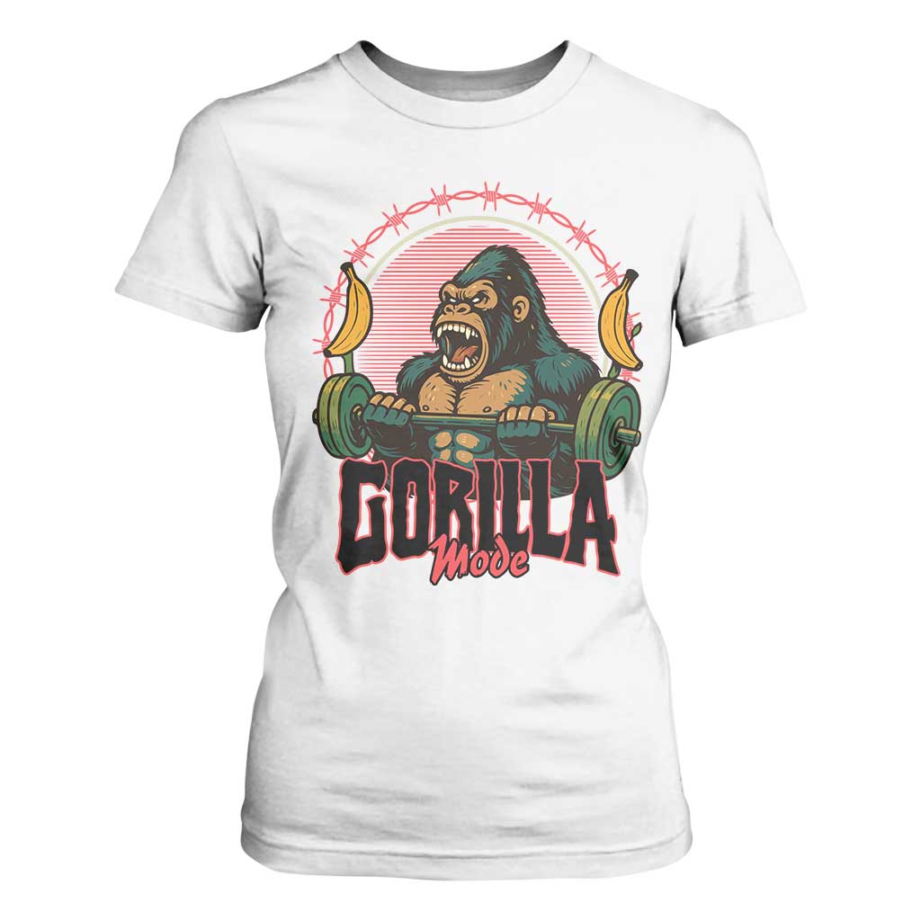 Fitness Lover Gift T Shirt For Women Gorilla Mode TS12 White Print Your Wear