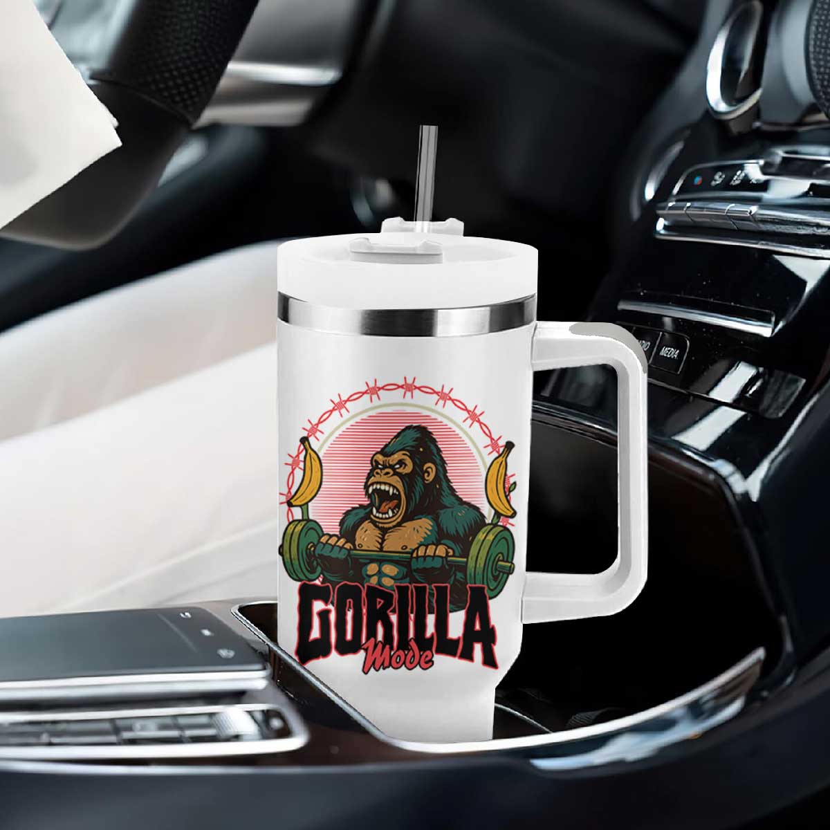 Fitness Lover Gift Tumbler With Handle Gorilla Mode TS12 Print Your Wear
