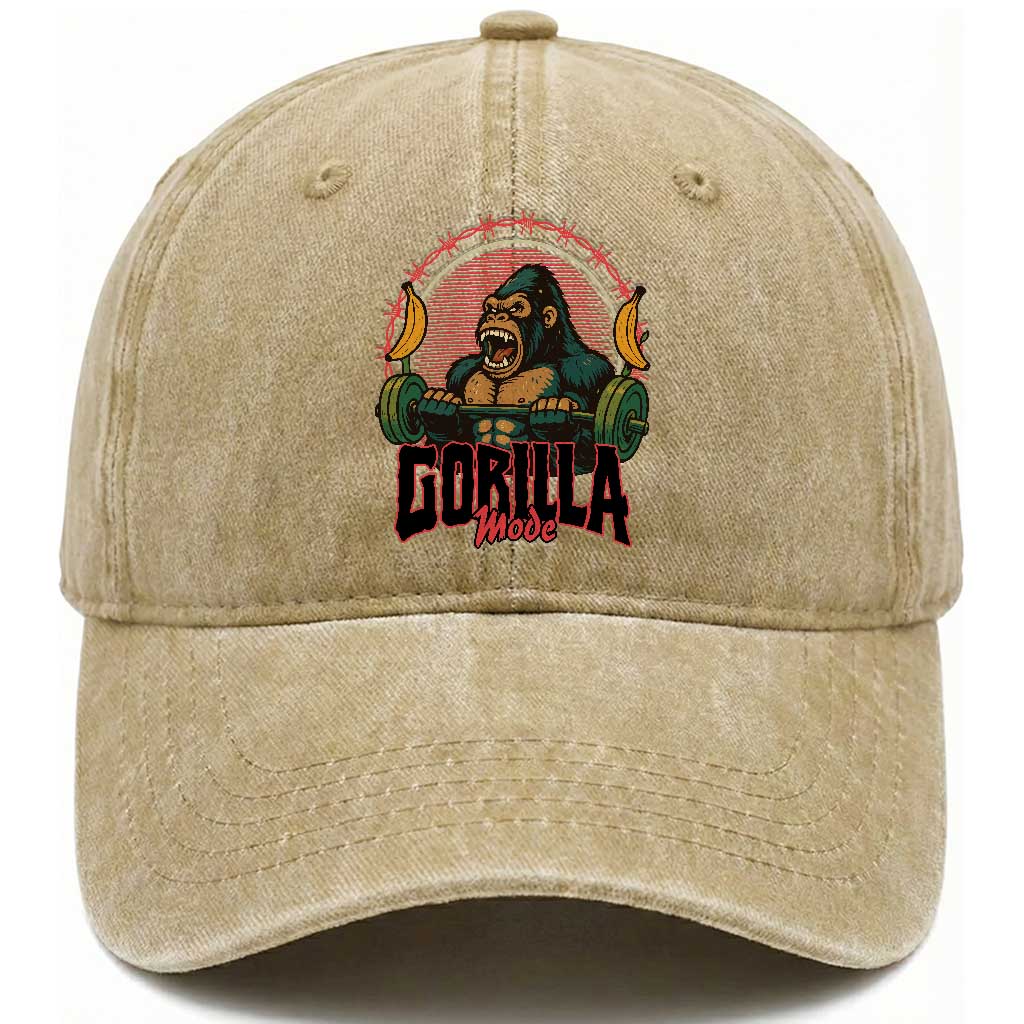 Fitness Lover Gift Washed Cotton Baseball Cap Gorilla Mode TS12 Print Your Wear
