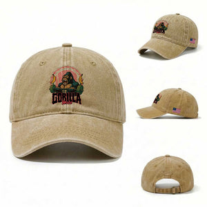 Fitness Lover Gift Washed Cotton Baseball Cap Gorilla Mode TS12 Washed Cap Universal Fit Khaki Print Your Wear