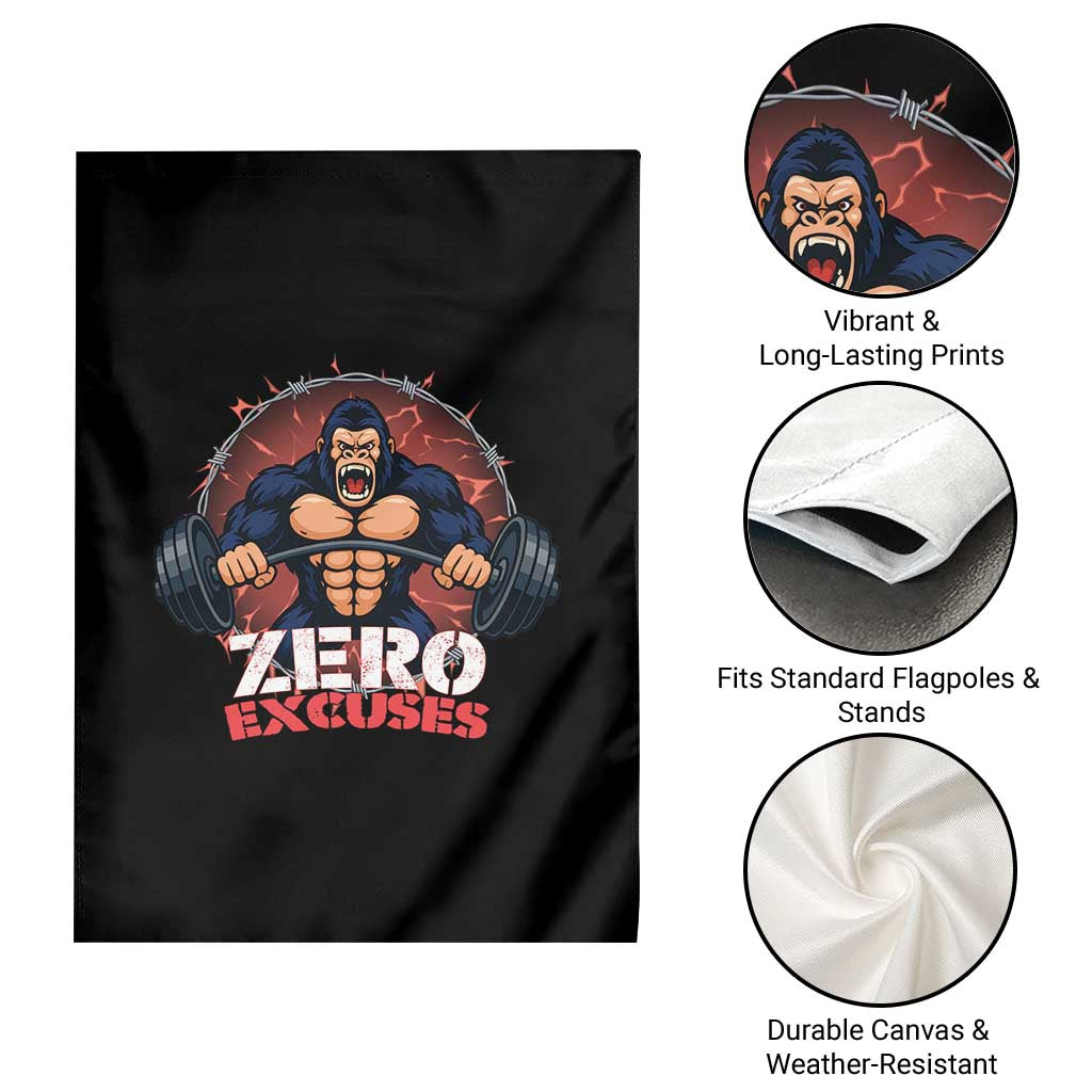 Zero Excuses Garden Flag Gorilla Fitness Lover Gift TS12 Print Your Wear