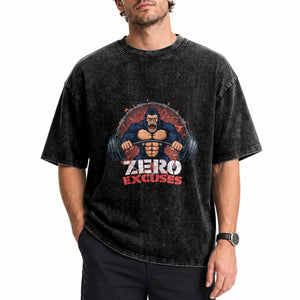 Zero Excuses Washed Cotton T-Shirt Gorilla Fitness Lover Gift