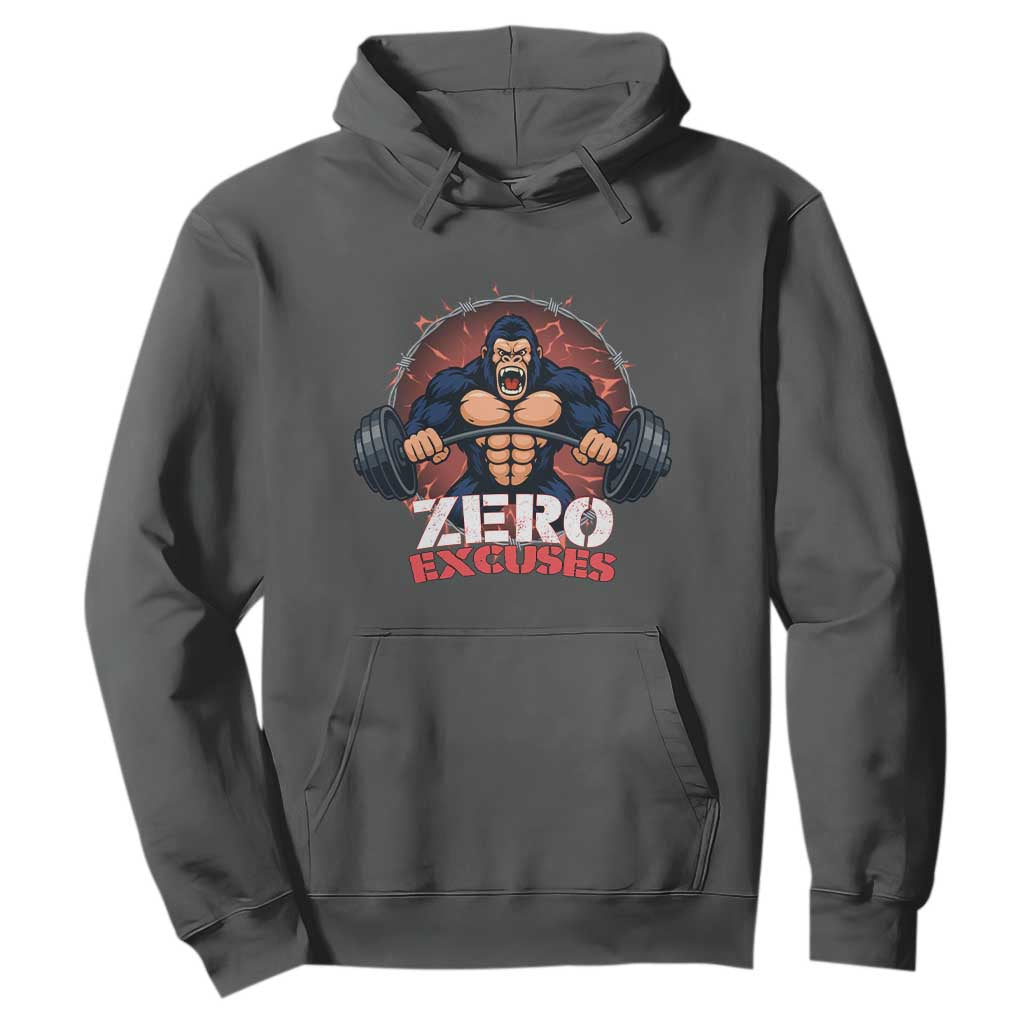Zero Excuses Hoodie Gorilla Fitness Lover Gift TS12 Dark Heather Print Your Wear