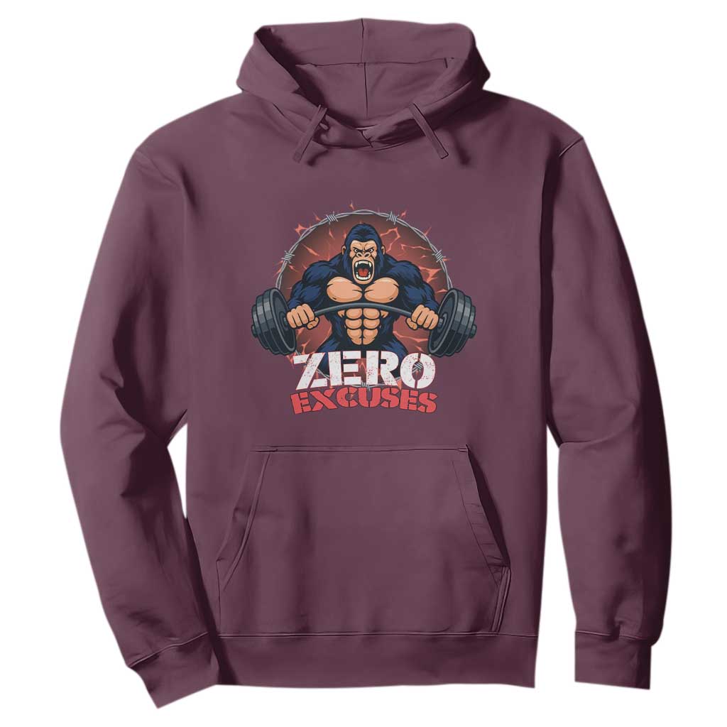 Zero Excuses Hoodie Gorilla Fitness Lover Gift TS12 Maroon Print Your Wear