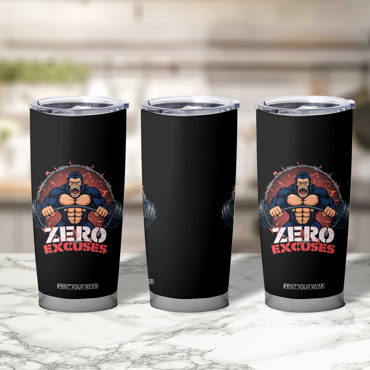 Zero Excuses Tumbler Cup Gorilla Fitness Lover Gift TS12 Print Your Wear