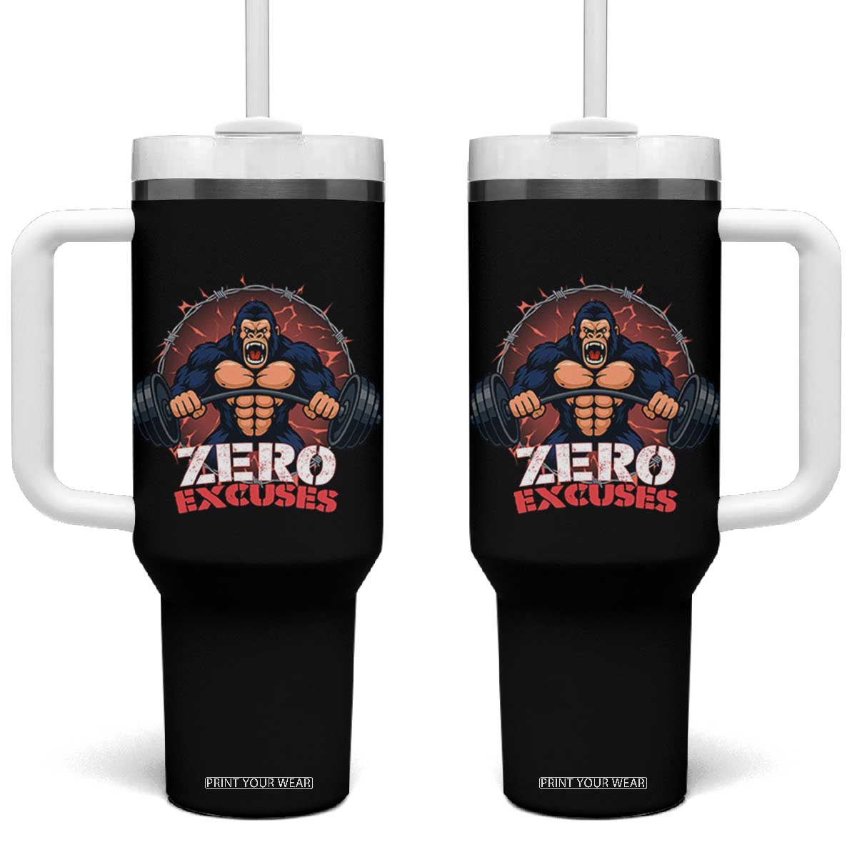 Zero Excuses Tumbler With Handle Gorilla Fitness Lover Gift TS12 One Size: 40 oz Black Print Your Wear