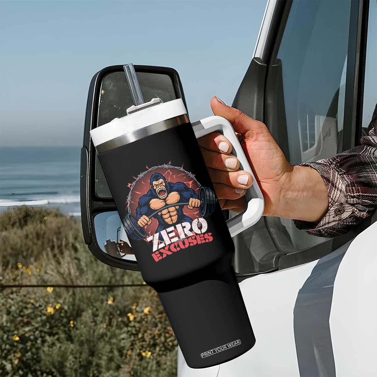 Zero Excuses Tumbler With Handle Gorilla Fitness Lover Gift TS12 Print Your Wear