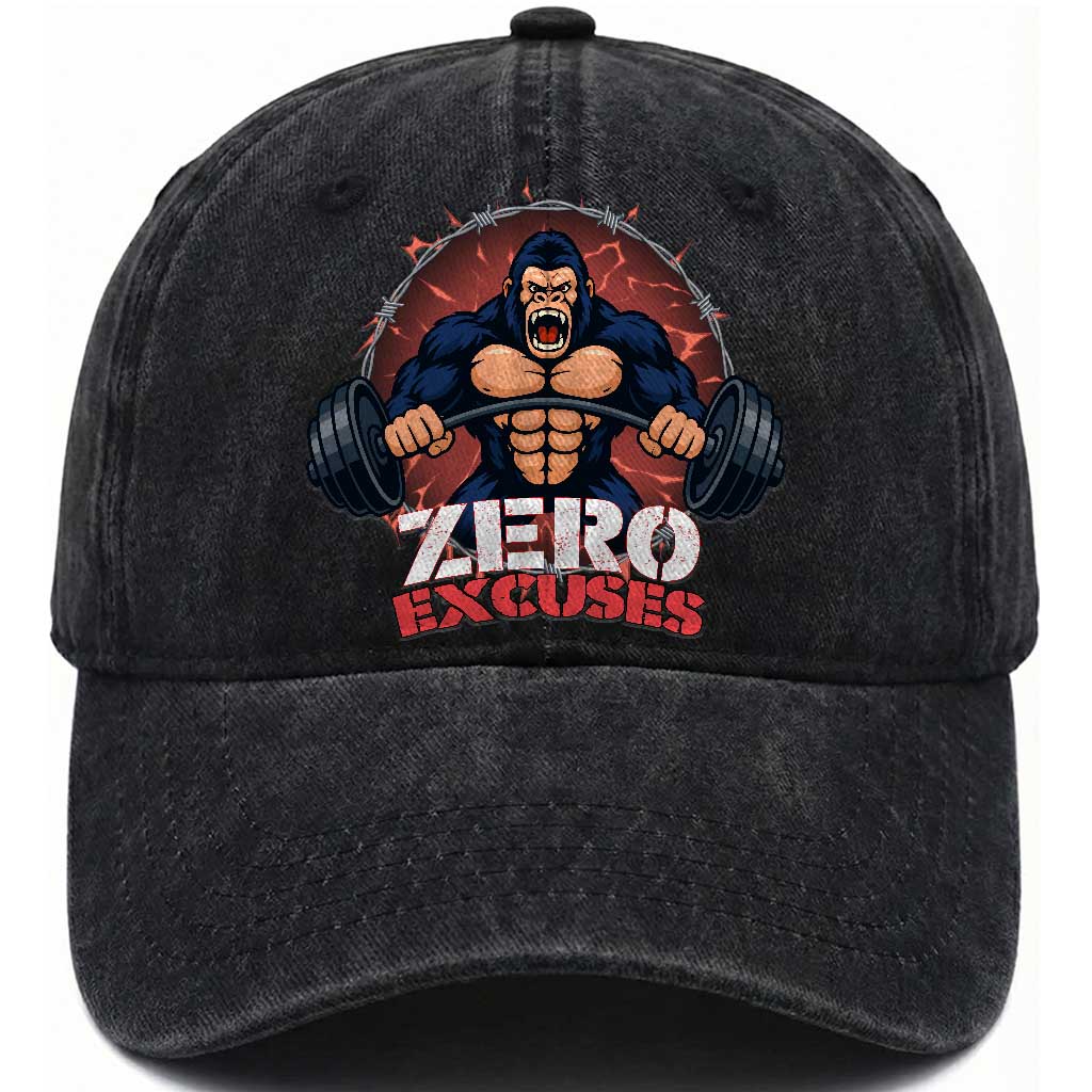 Zero Excuses Washed Cotton Baseball Cap Gorilla Fitness Lover Gift TS12 Print Your Wear