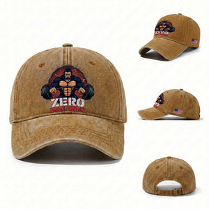 Zero Excuses Washed Cotton Baseball Cap Gorilla Fitness Lover Gift TS12 Washed Cap Universal Fit Yellow Ochre Print Your Wear