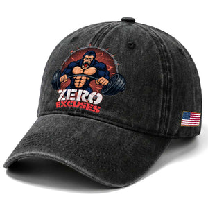 Zero Excuses Washed Cotton Baseball Cap Gorilla Fitness Lover Gift TS12 Print Your Wear