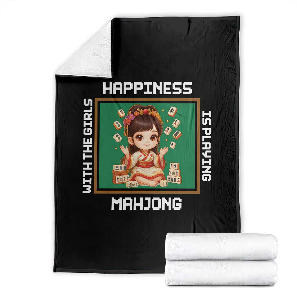 Gambling Chinese Gift Throw Blanket Happiness Is Playing Mahjong With The Girls TS12 Black Print Your Wear