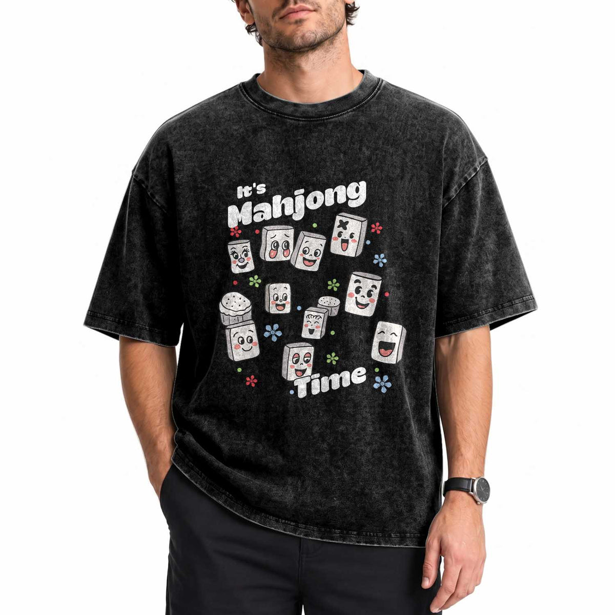 It Is Mahjong Time Washed Cotton T-Shirt Mahjong Lover Gift