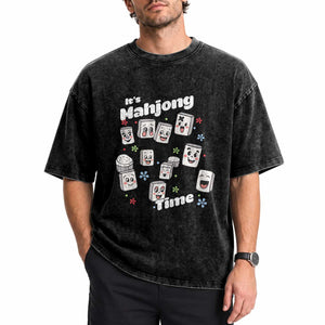 It Is Mahjong Time Washed Cotton T-Shirt Mahjong Lover Gift