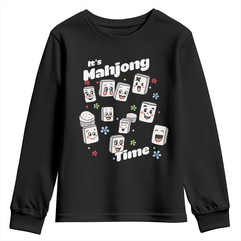 It Is Mahjong Time Youth Sweatshirt Mahjong Lover Gift TS12 Black Print Your Wear