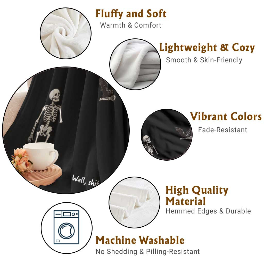 Funny Well Shit Skeleton Throw Blanket Bat Carrying Bones Halloween Gift