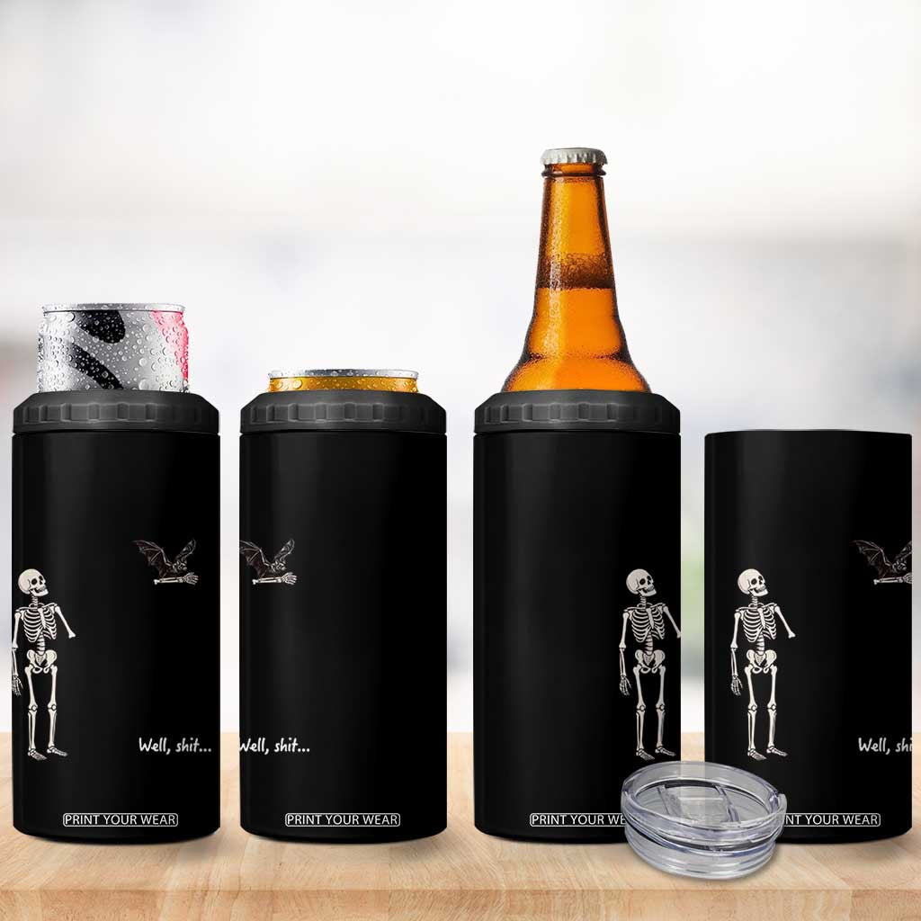 Funny Well Shit Skeleton 4 in 1 Can Cooler Tumbler Bat Carrying Bones Halloween Gift
