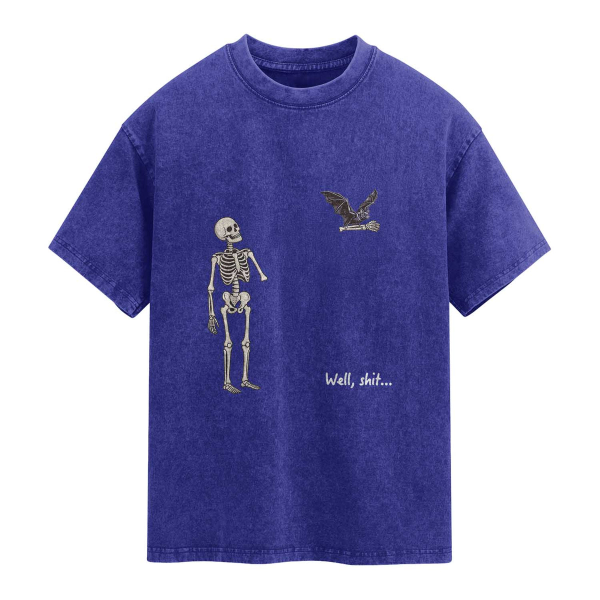 Funny Well Shit Skeleton Washed Cotton T-Shirt Bat Carrying Bones Halloween Gift