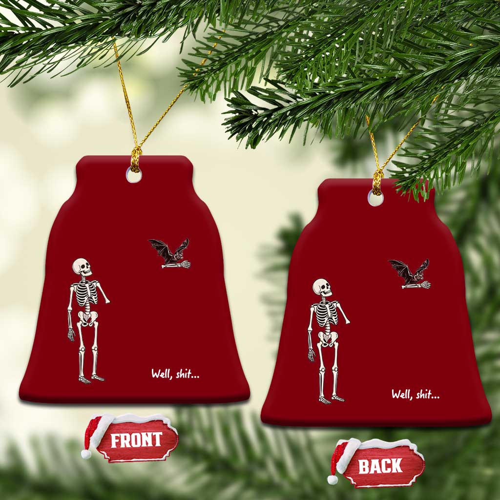 Funny Well Shit Skeleton Ceramic Ornament Bat Carrying Bones Halloween Gift