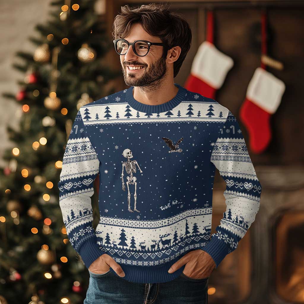 Funny Well Shit Skeleton Ugly Christmas Sweater Bat Carrying Bones Halloween Gift
