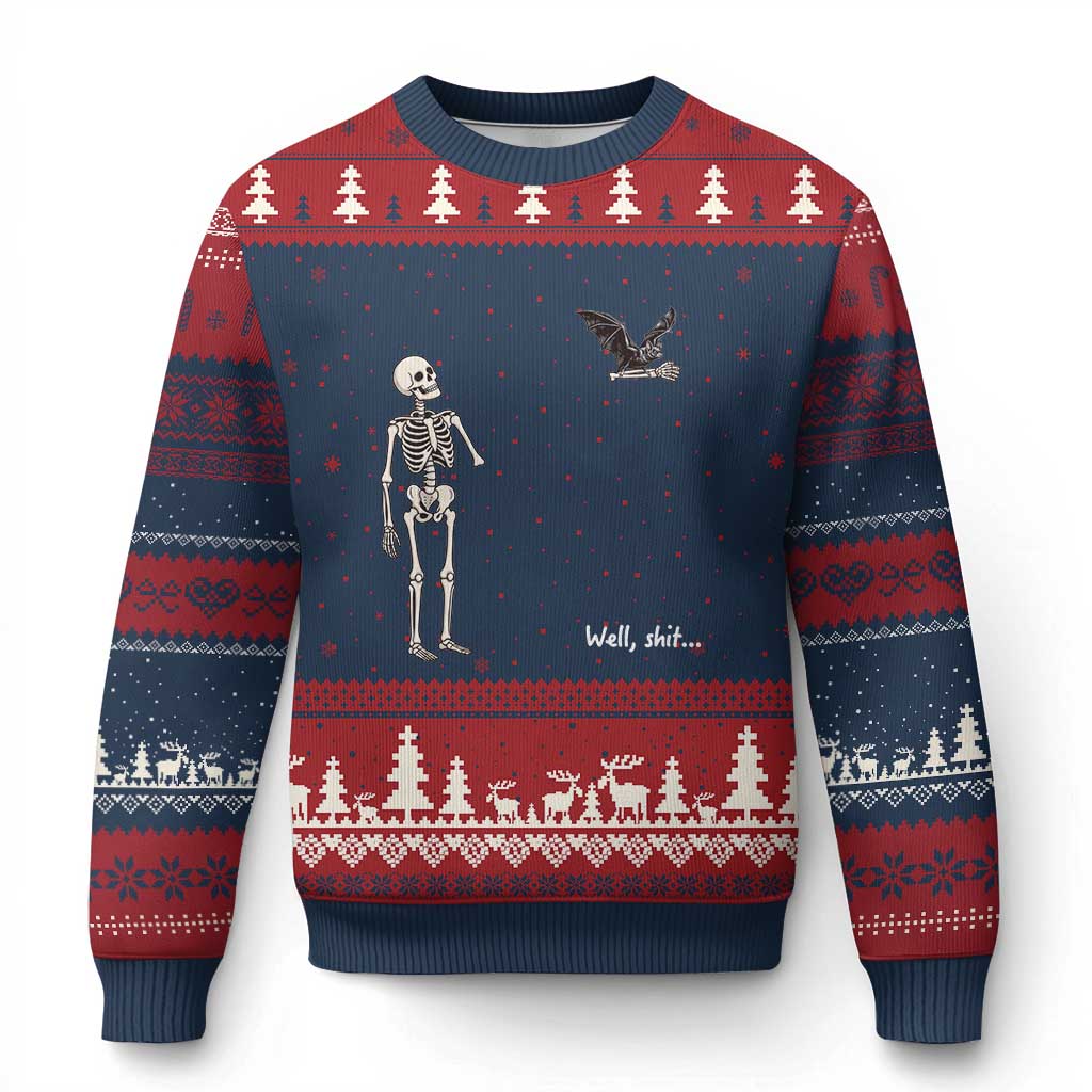 Funny Well Shit Skeleton Ugly Christmas Sweater Bat Carrying Bones Halloween Gift