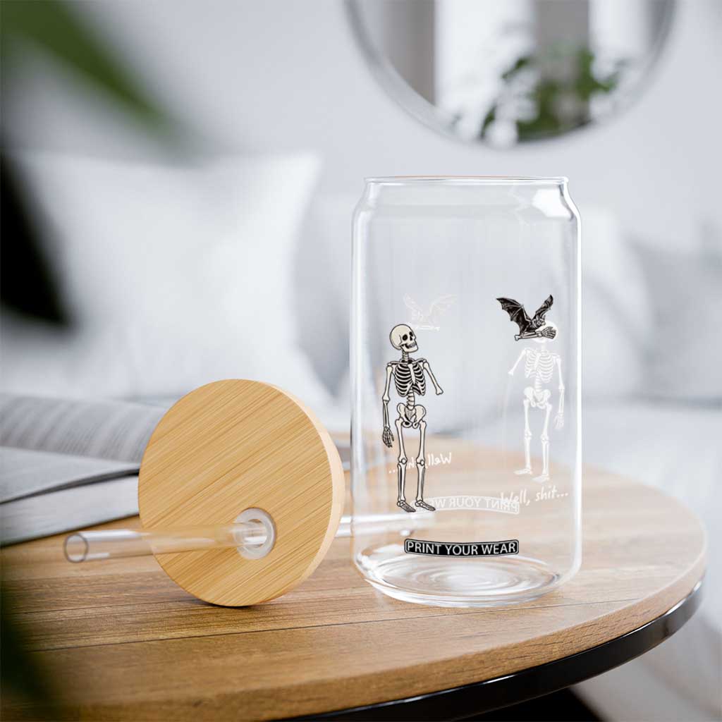 Funny Well Shit Skeleton Glass Can Bat Carrying Bones Halloween Gift