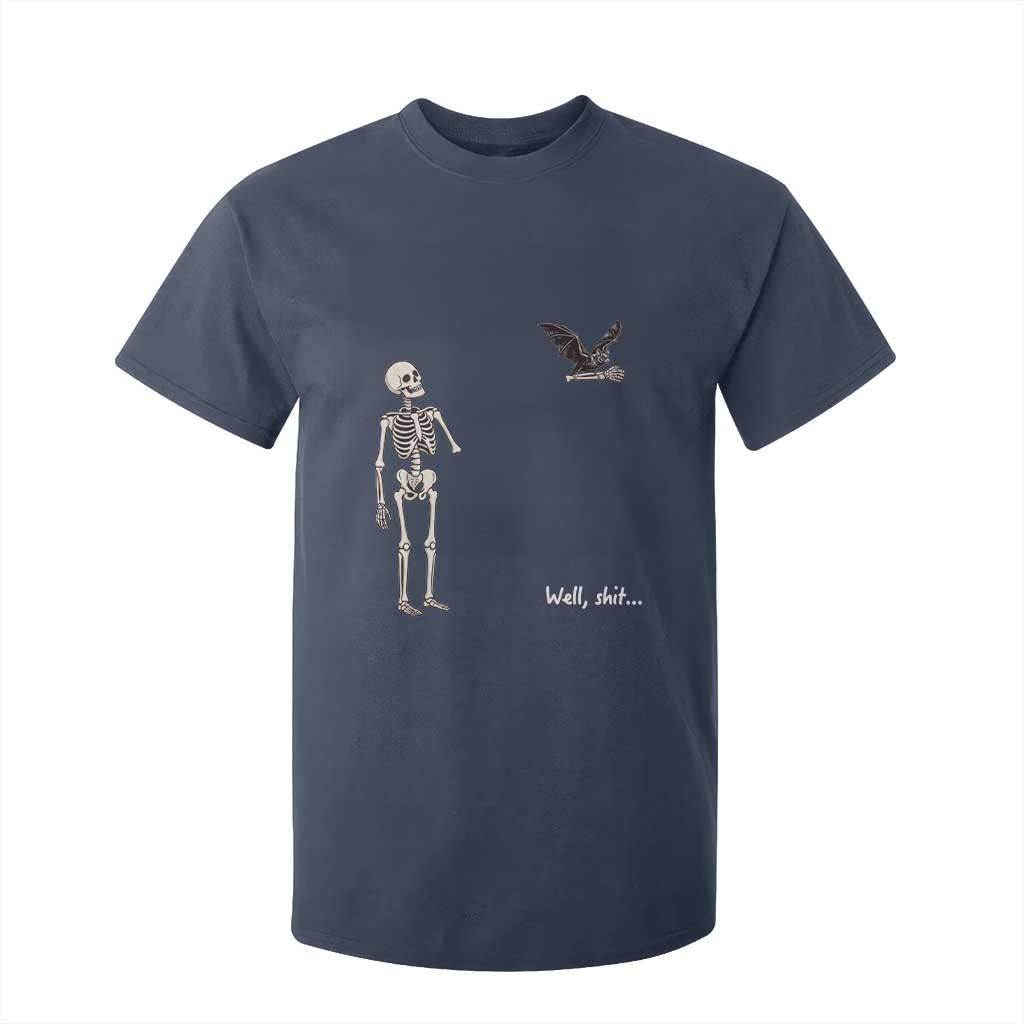 Funny Well Shit Skeleton T Shirt For Kid Bat Carrying Bones Halloween Gift