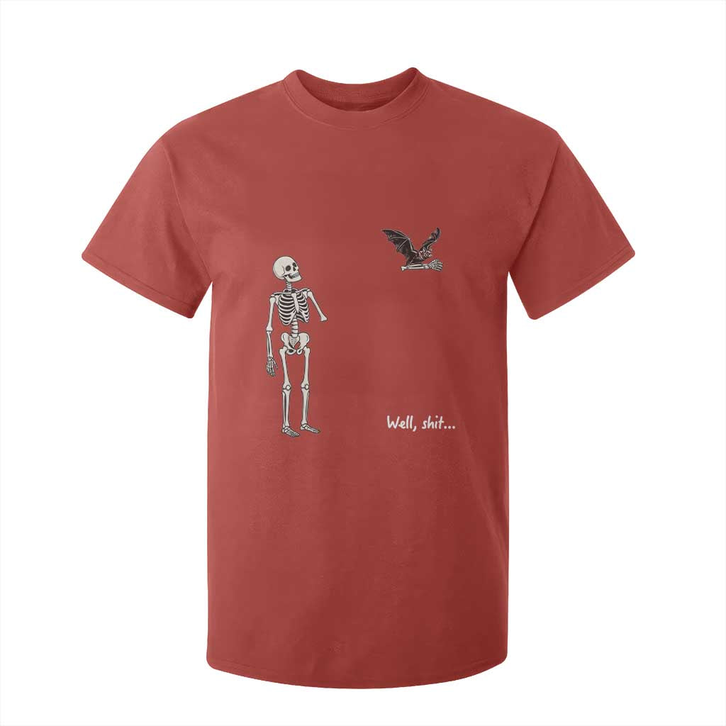 Funny Well Shit Skeleton T Shirt For Kid Bat Carrying Bones Halloween Gift