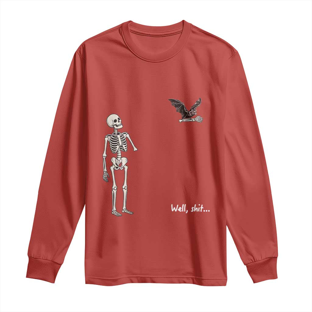 Funny Well Shit Skeleton Long Sleeve Shirt Bat Carrying Bones Halloween Gift