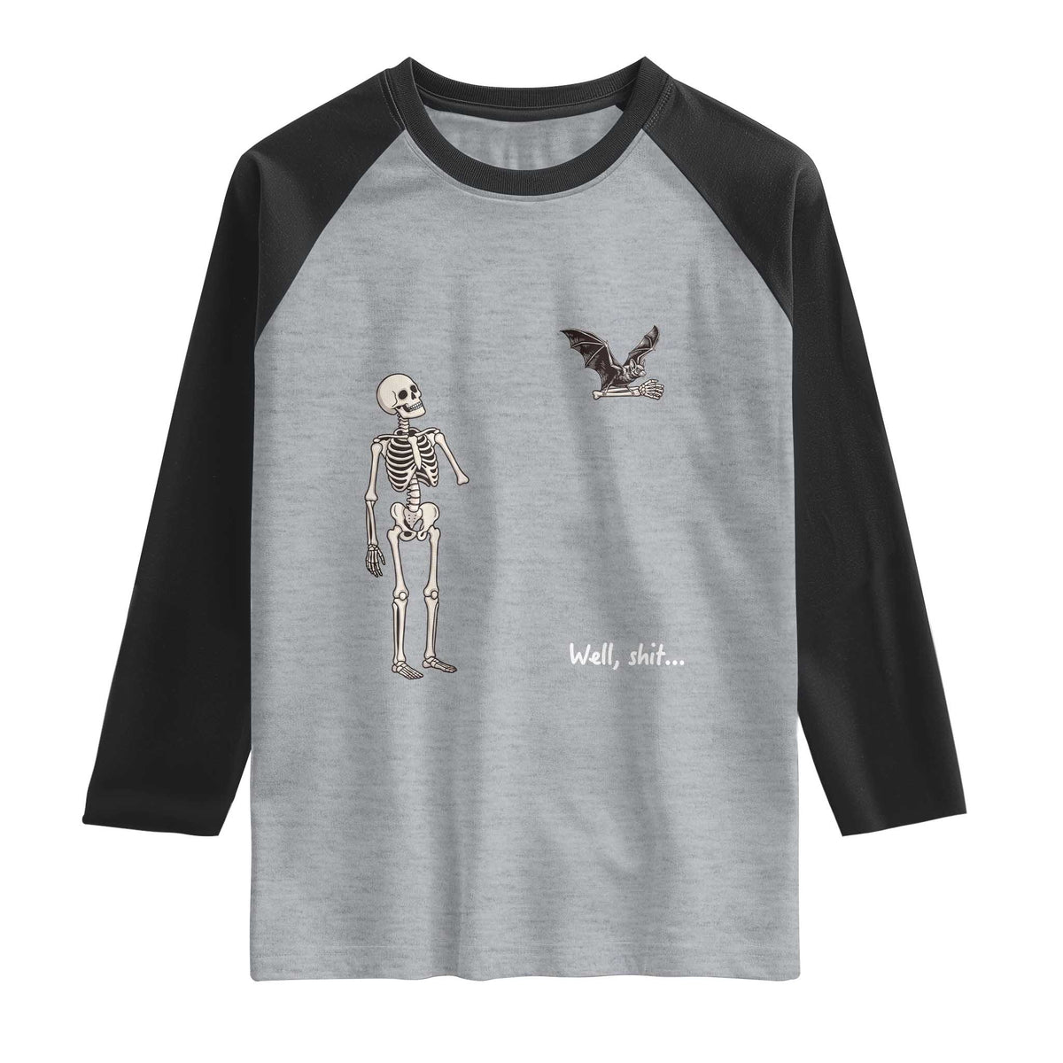 Funny Well Shit Skeleton Raglan Shirt Bat Carrying Bones Halloween Gift