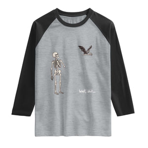 Funny Well Shit Skeleton Raglan Shirt Bat Carrying Bones Halloween Gift