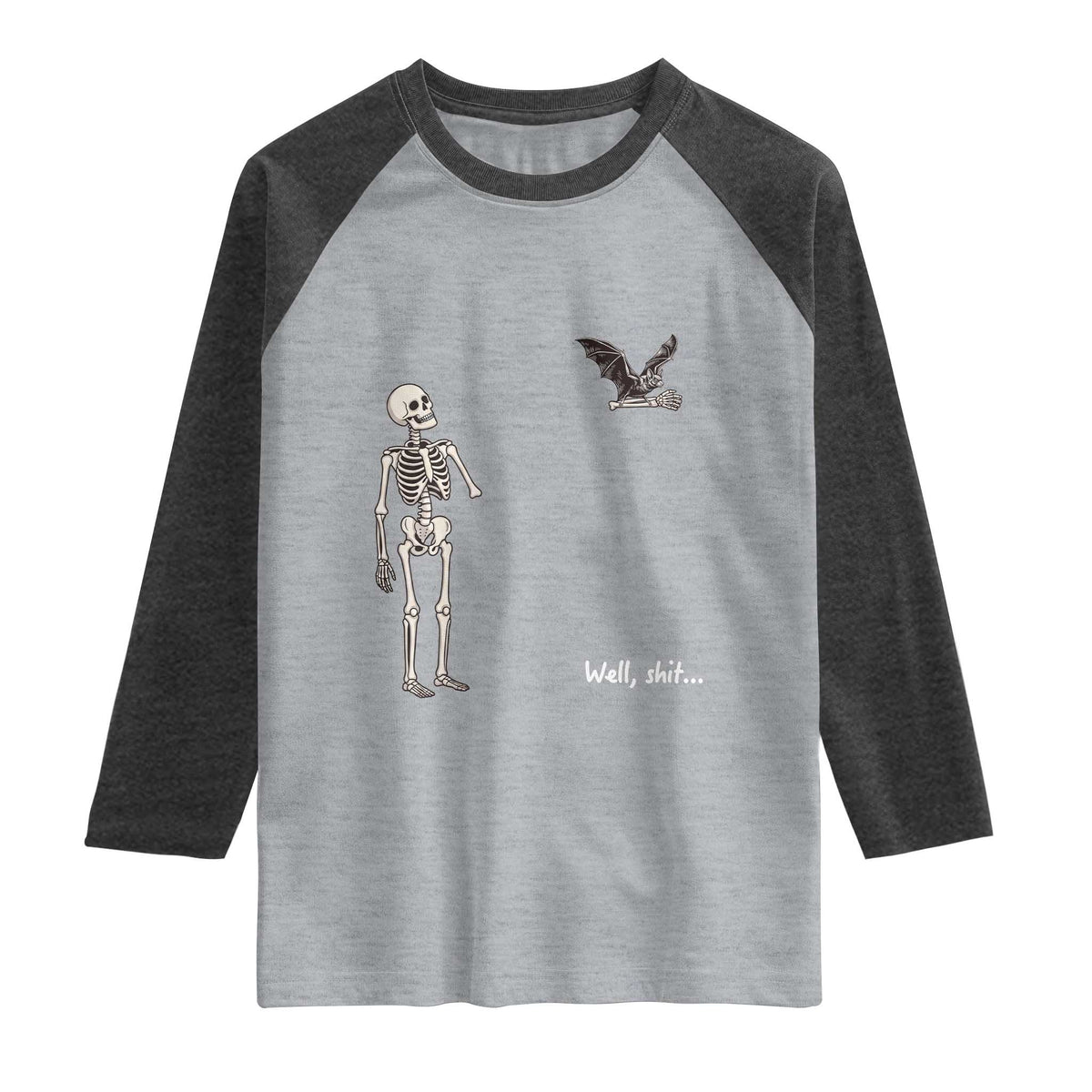 Funny Well Shit Skeleton Raglan Shirt Bat Carrying Bones Halloween Gift