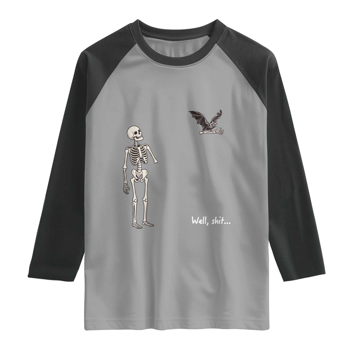 Funny Well Shit Skeleton Raglan Shirt Bat Carrying Bones Halloween Gift