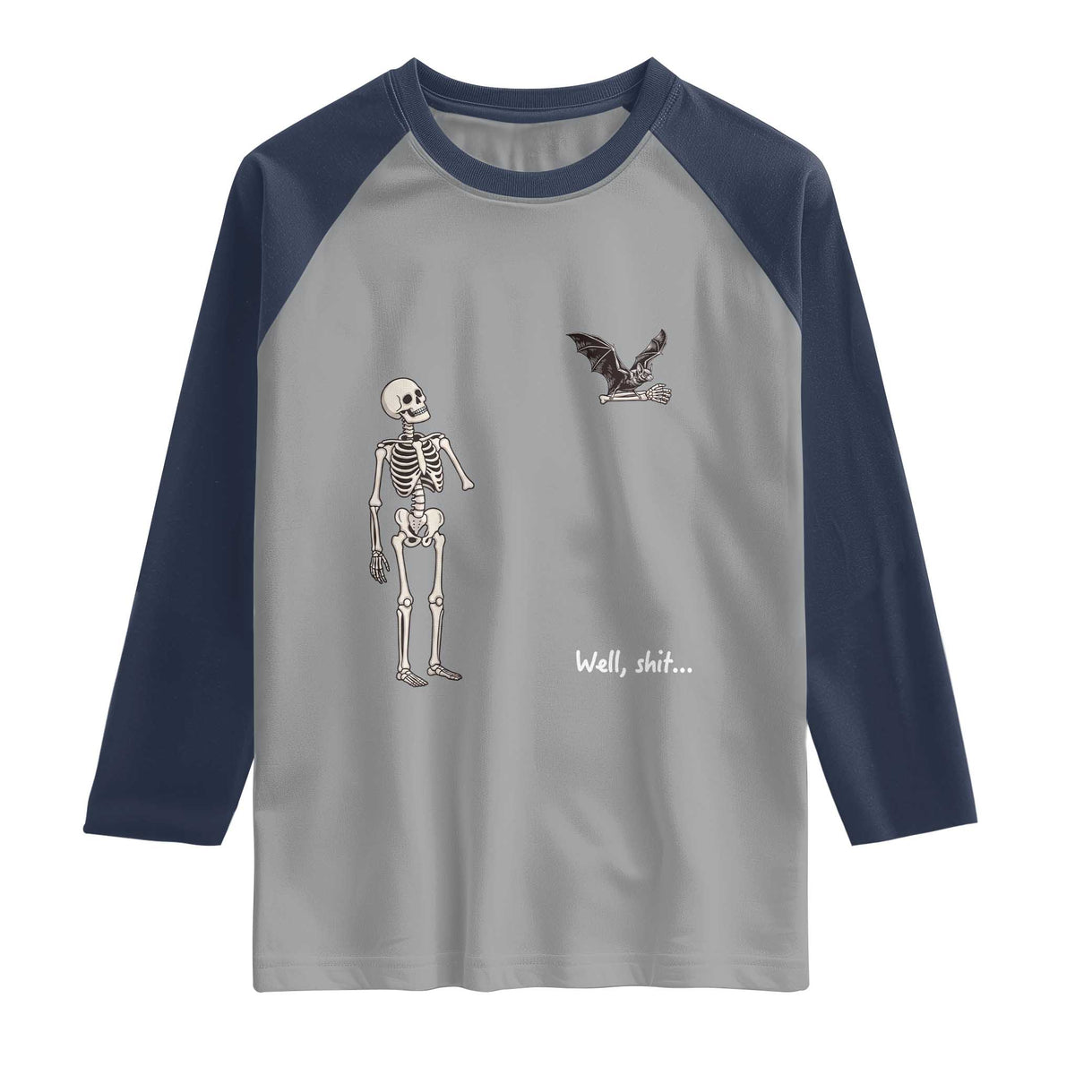 Funny Well Shit Skeleton Raglan Shirt Bat Carrying Bones Halloween Gift