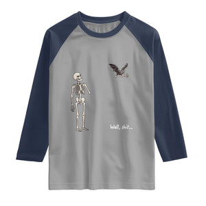 Funny Well Shit Skeleton Raglan Shirt Bat Carrying Bones Halloween Gift