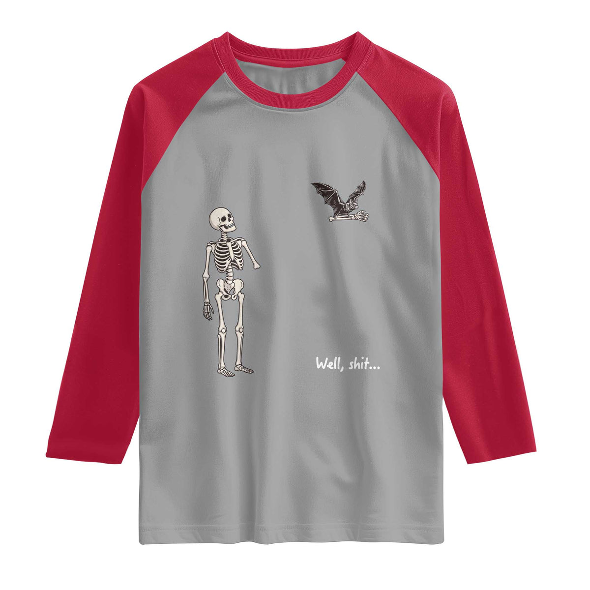 Funny Well Shit Skeleton Raglan Shirt Bat Carrying Bones Halloween Gift
