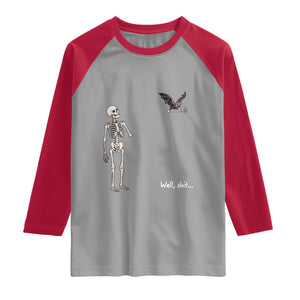 Funny Well Shit Skeleton Raglan Shirt Bat Carrying Bones Halloween Gift