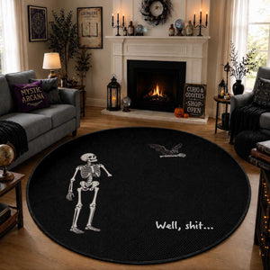 Funny Well Shit Skeleton Round Rug Bat Carrying Bones Halloween Gift