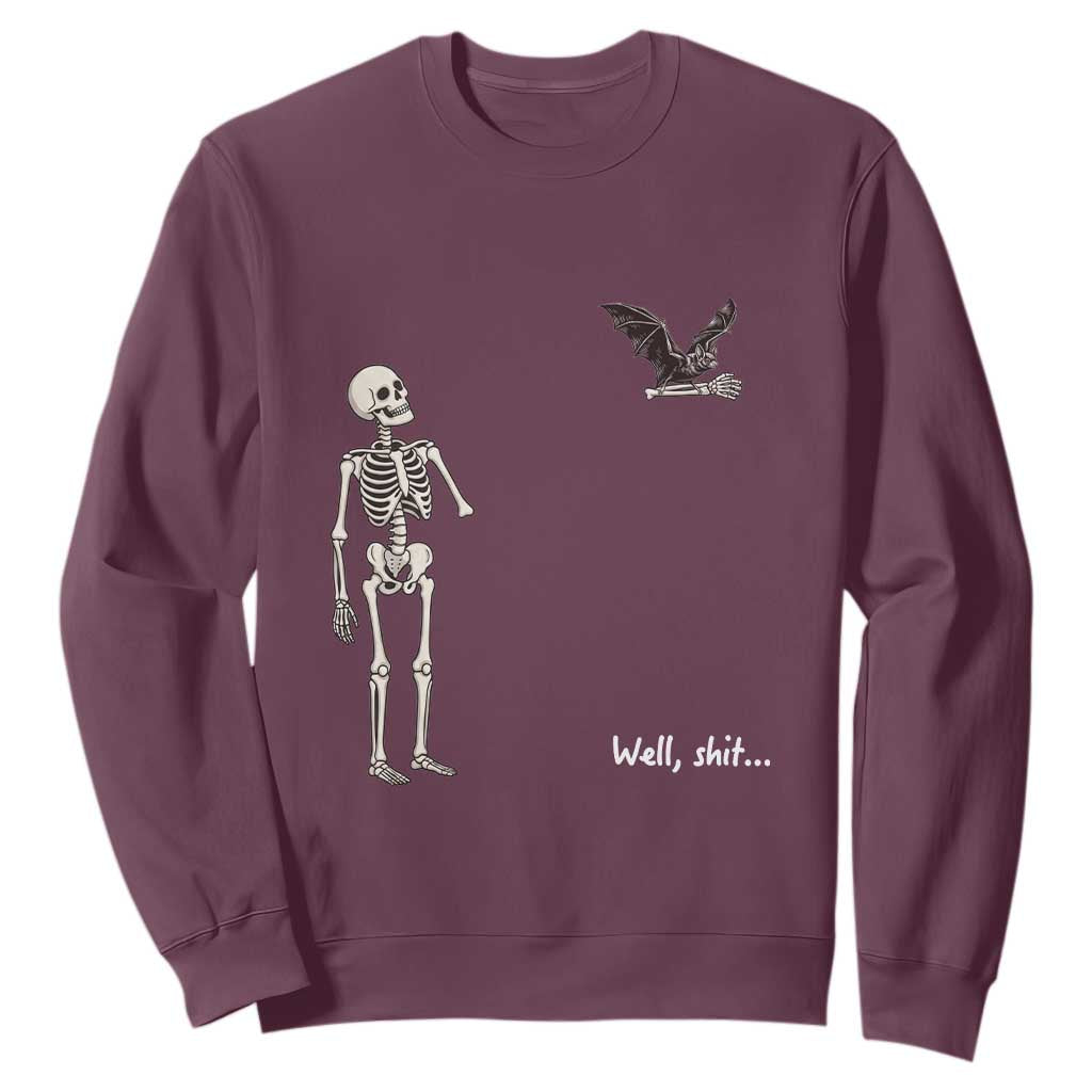 Funny Well Shit Skeleton Sweatshirt Bat Carrying Bones Halloween Gift