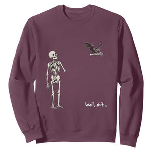 Funny Well Shit Skeleton Sweatshirt Bat Carrying Bones Halloween Gift