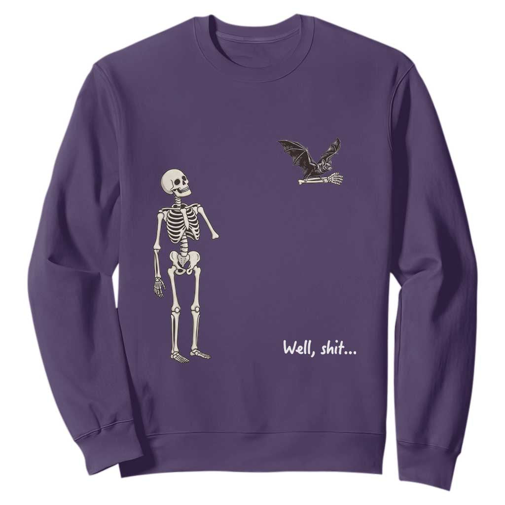 Funny Well Shit Skeleton Sweatshirt Bat Carrying Bones Halloween Gift